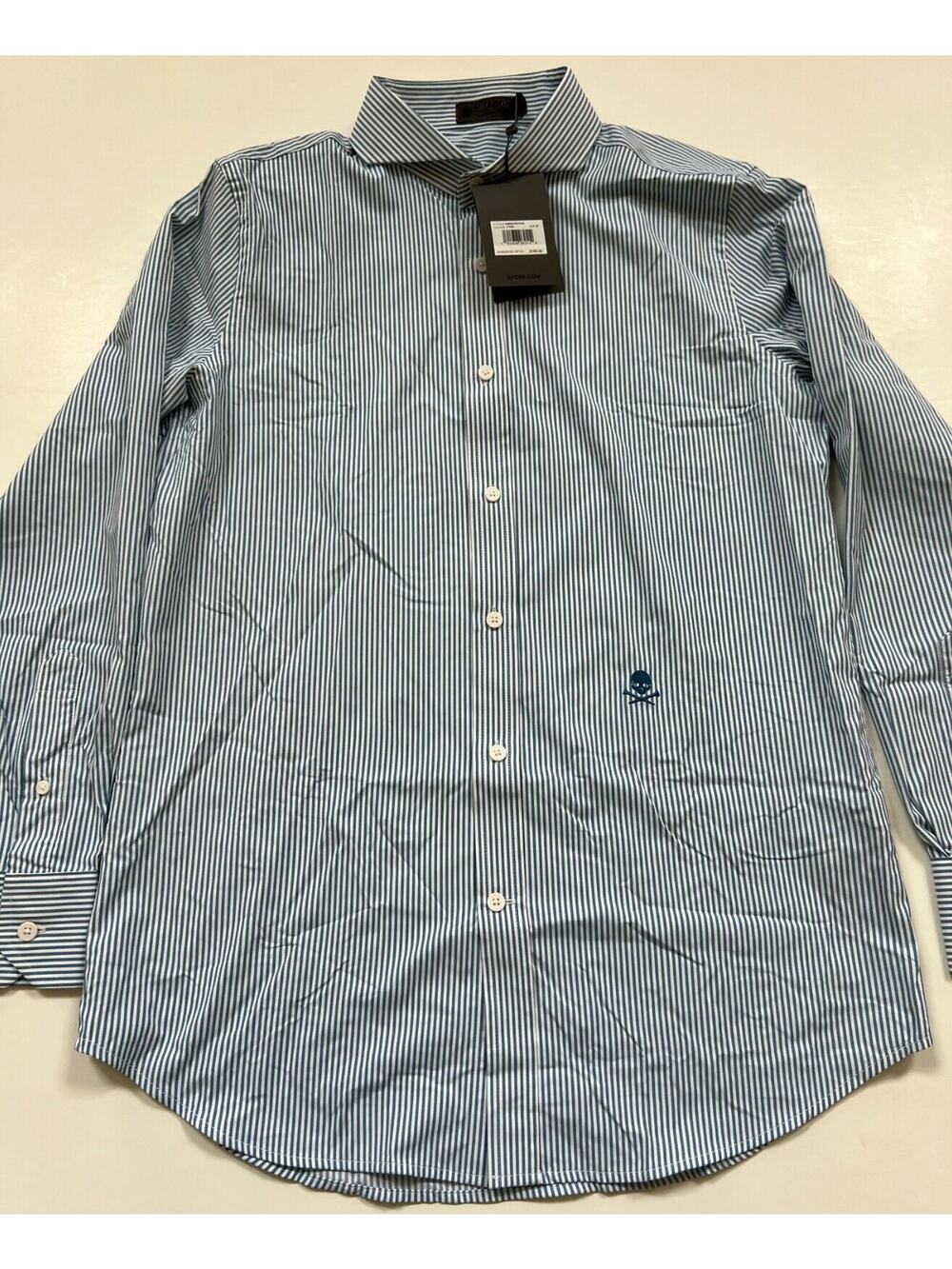 G/FORE G4 Striped Button-Down Skull & Bones Dress Shirt Blue Men's Size M.
